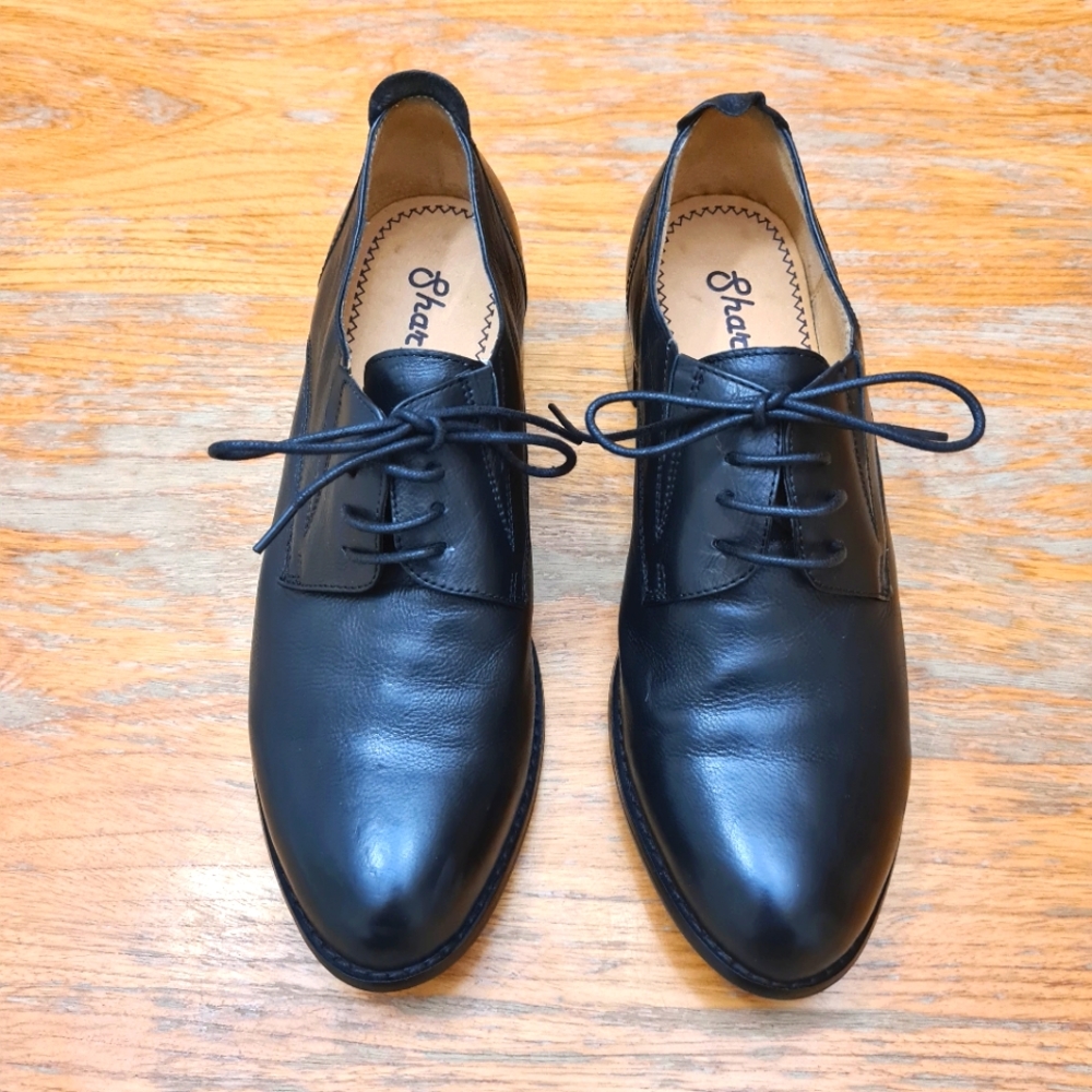 Classic black leather lace-up business office shoes size 38